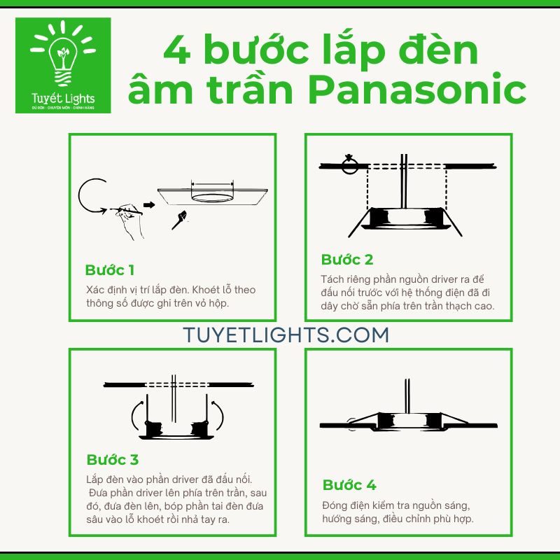 4 bước lắp đèn âm trần Panasonic